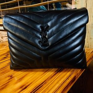 Loulou Medium YSL Matelasse Calfskin Flap-Top Shoulder Bag, Matte Black Hardware